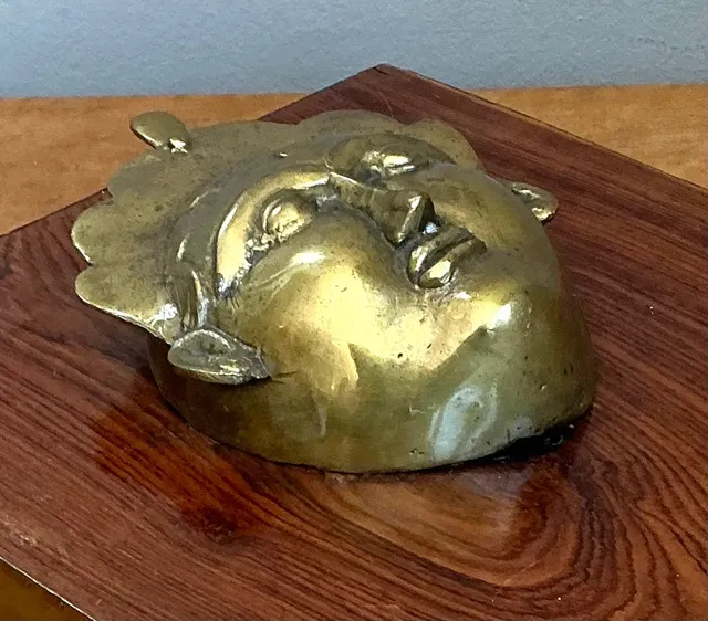 Vintage Brass Mask Mounted on Wood — additional photo 8