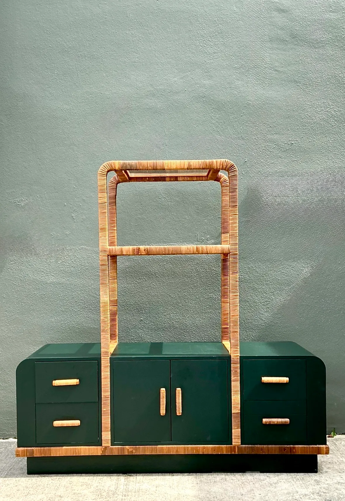 Vintage Wrapped Rattan Etagere And Laminate Credenza — additional photo 8
