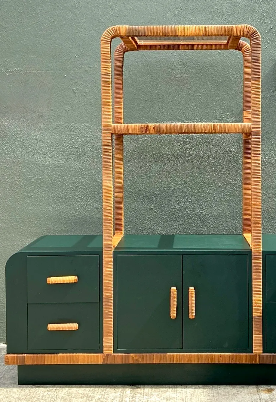 Vintage Wrapped Rattan Etagere And Laminate Credenza — additional photo 5