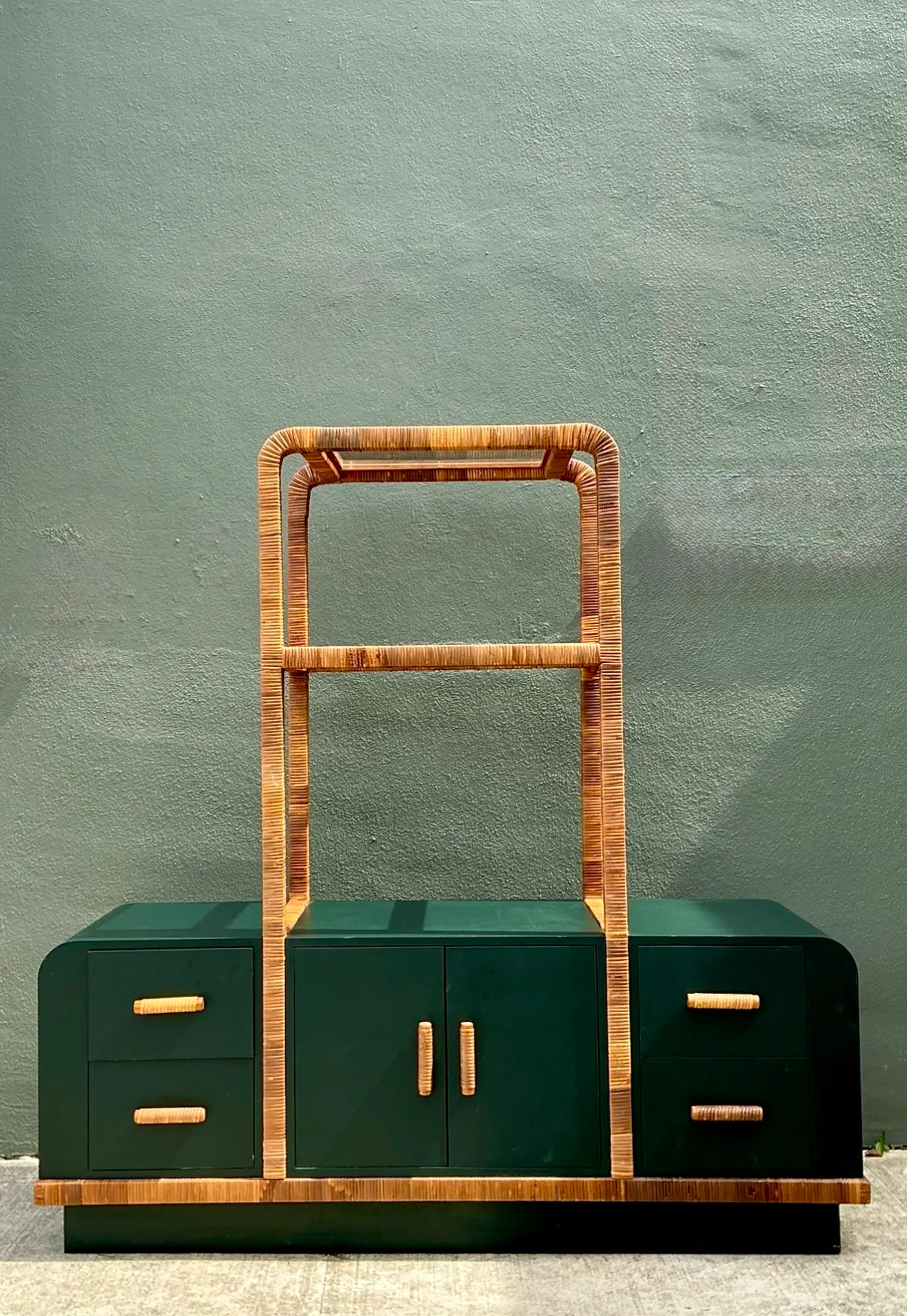 Vintage Wrapped Rattan Etagere And Laminate Credenza — additional photo 6