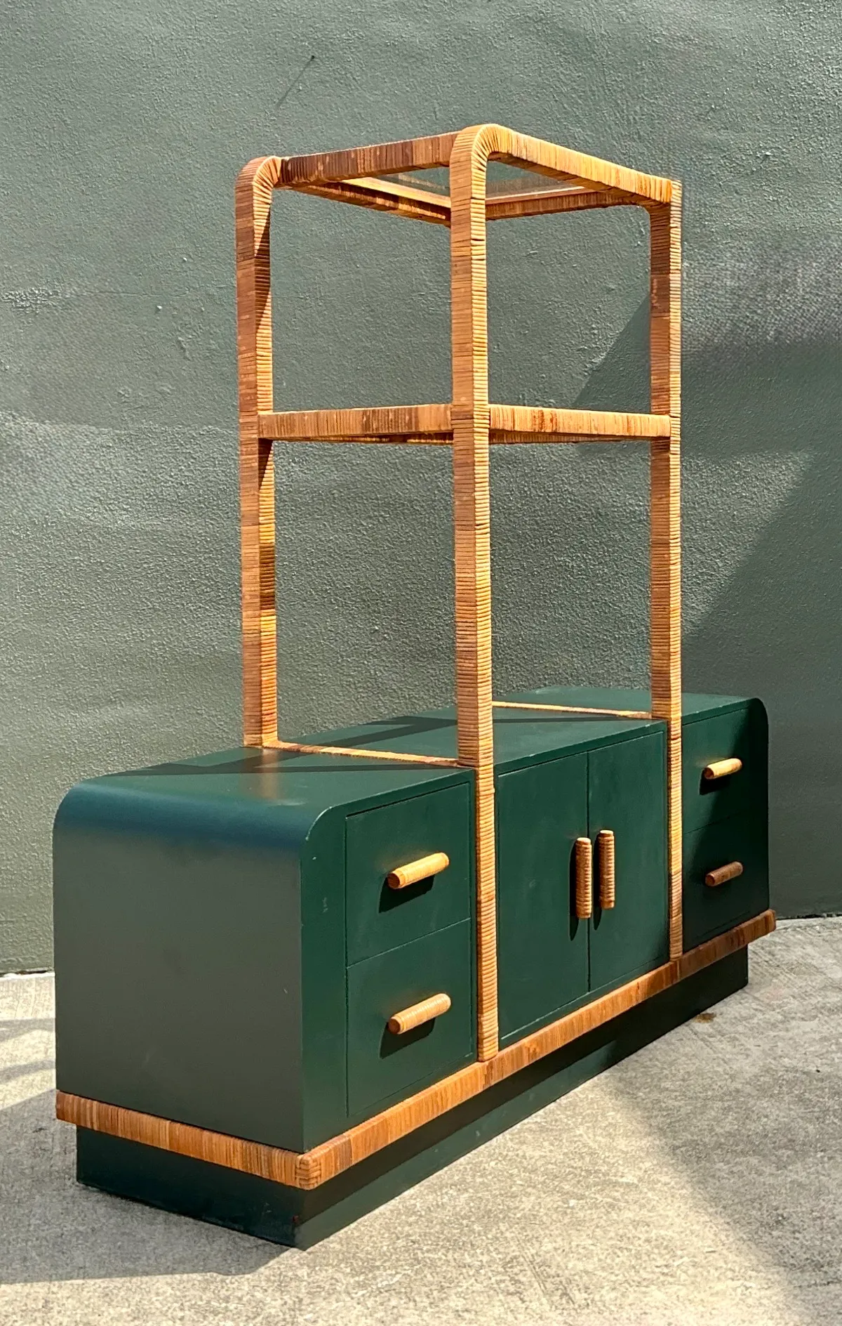 Vintage Wrapped Rattan Etagere And Laminate Credenza — additional photo 7