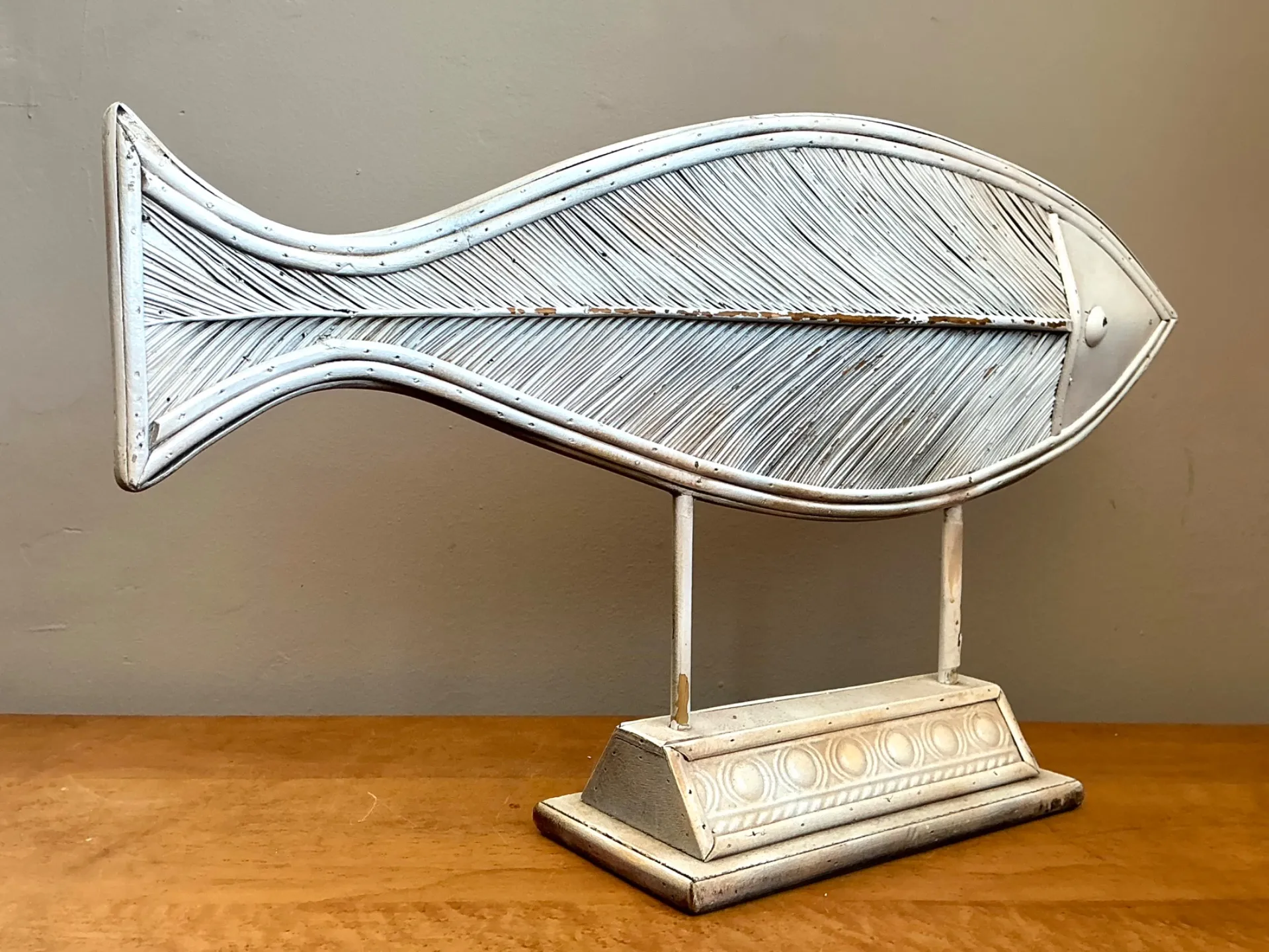 Vintage Washed Pencil Reed Fish Sculpture — additional photo 1