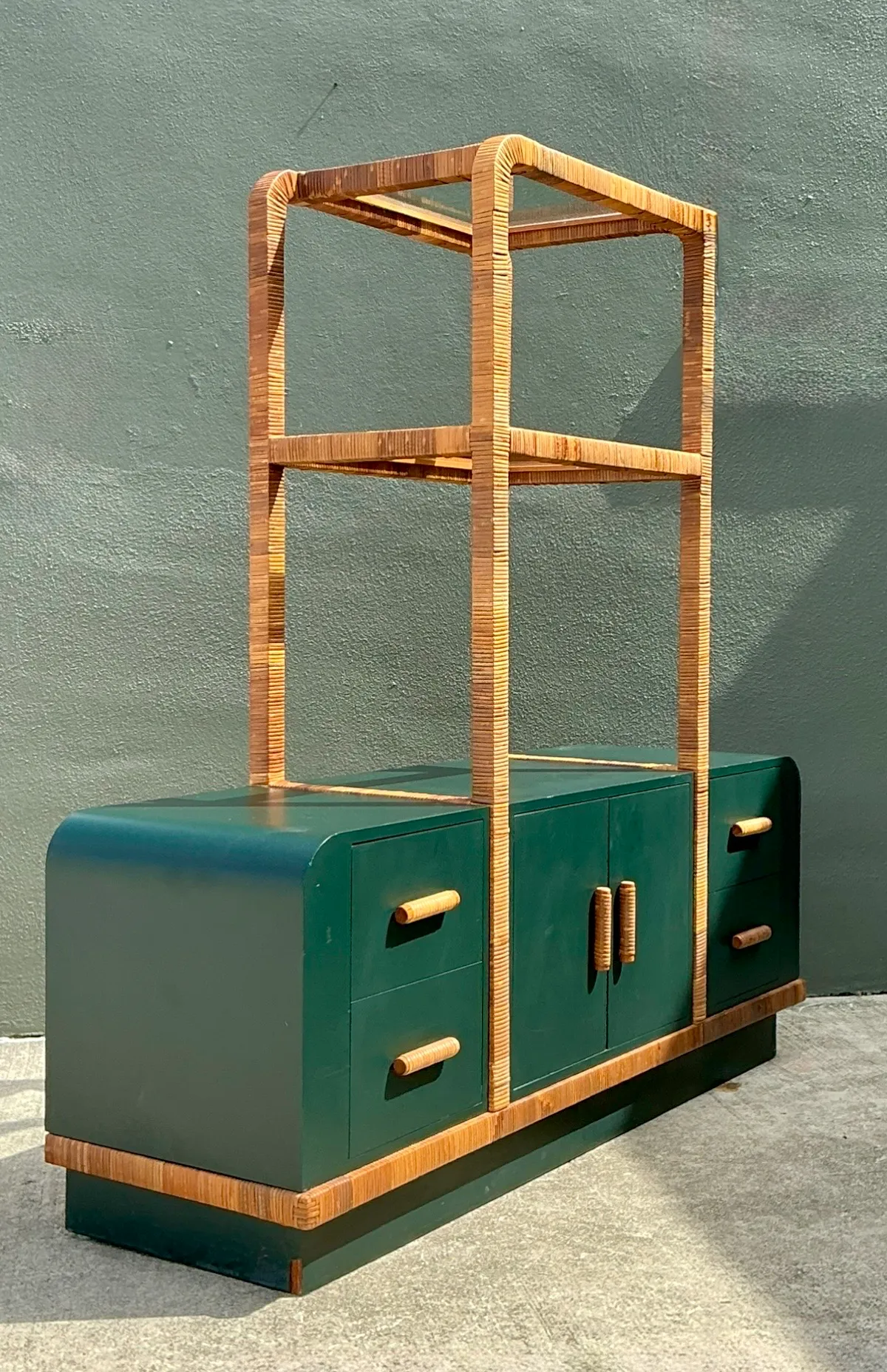 Vintage Wrapped Rattan Etagere And Laminate Credenza — additional photo 4