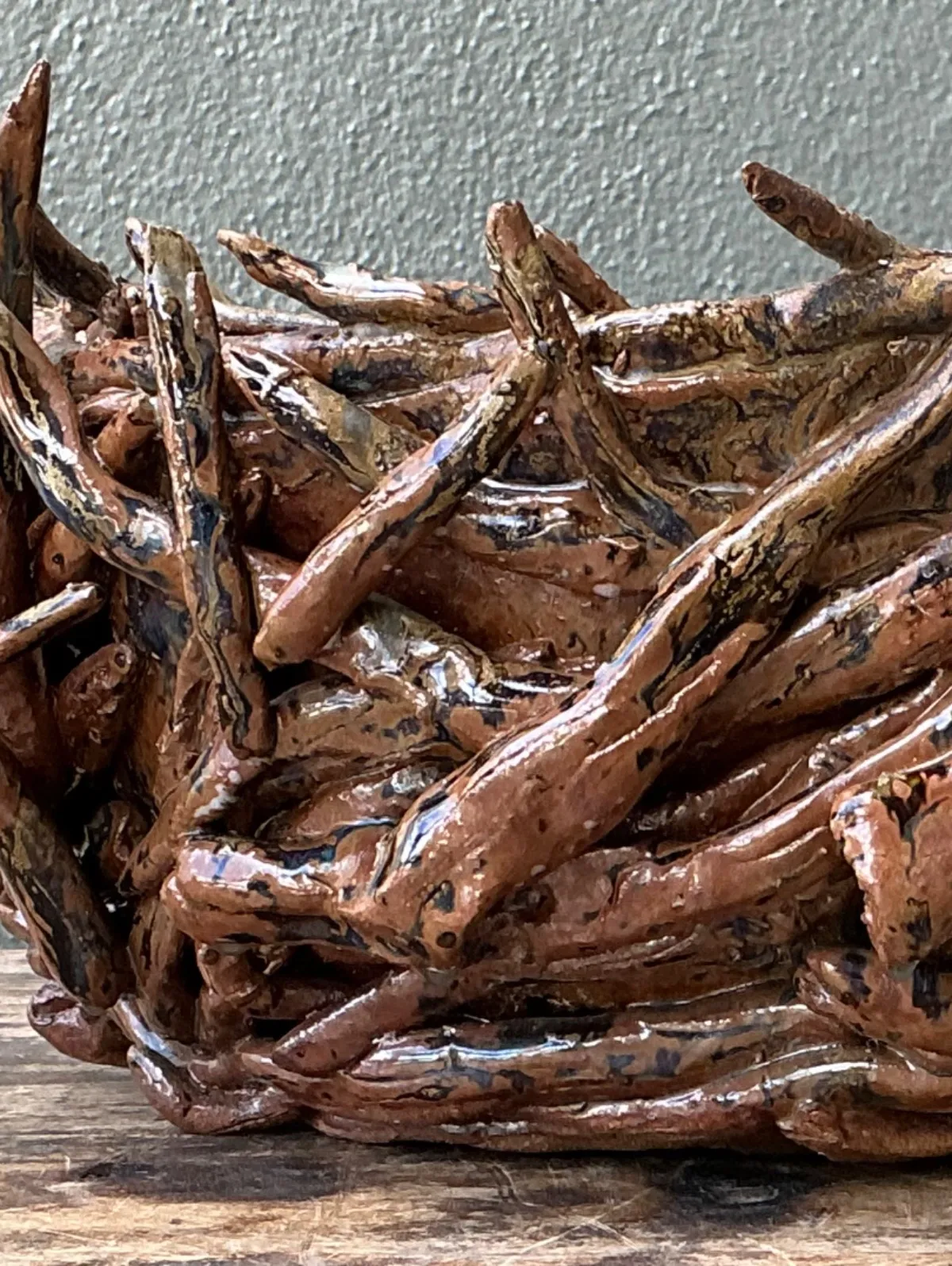 Vintage Rustic Brown Ceramic Twig Bowl — additional photo 2