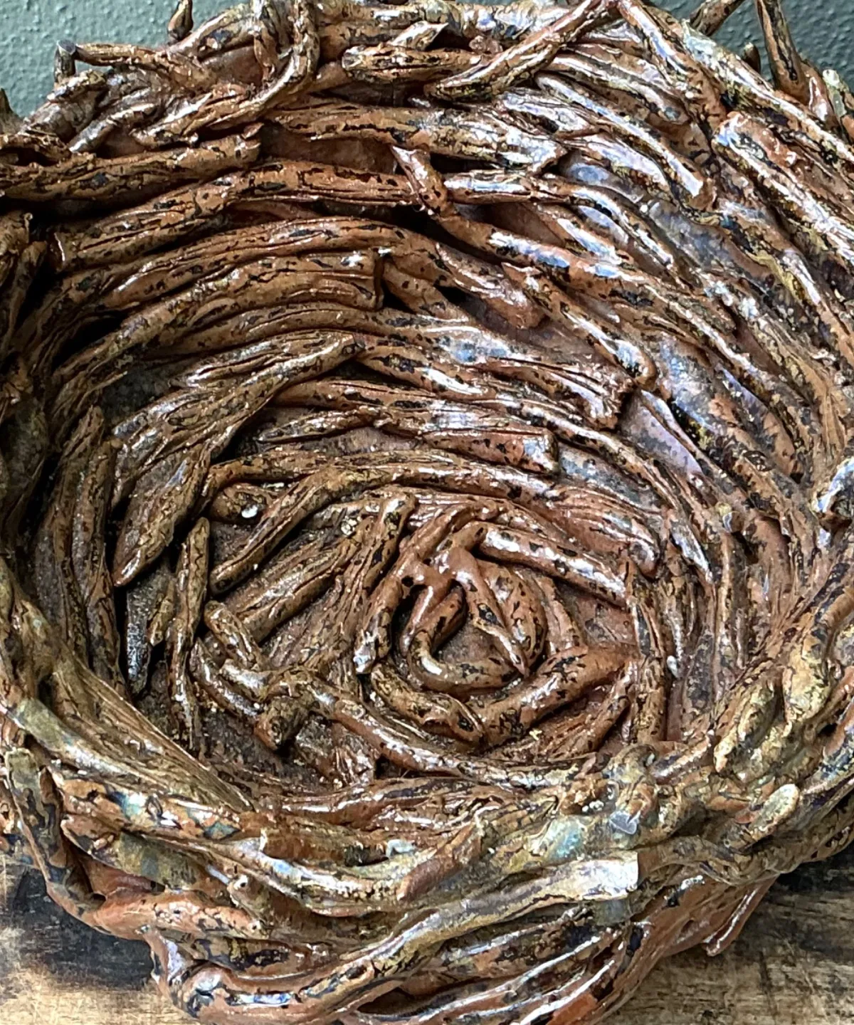 Vintage Rustic Brown Ceramic Twig Bowl — additional photo 3