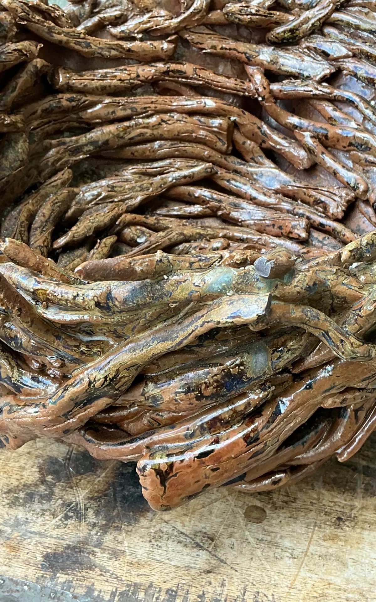 Vintage Rustic Brown Ceramic Twig Bowl — additional photo 8