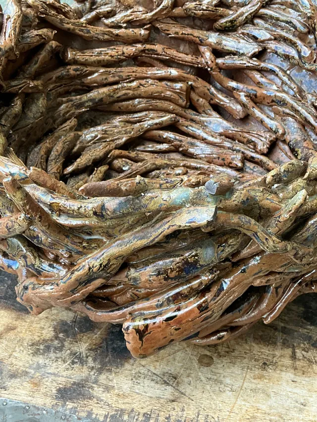 Vintage Rustic Brown Ceramic Twig Bowl — additional photo 8