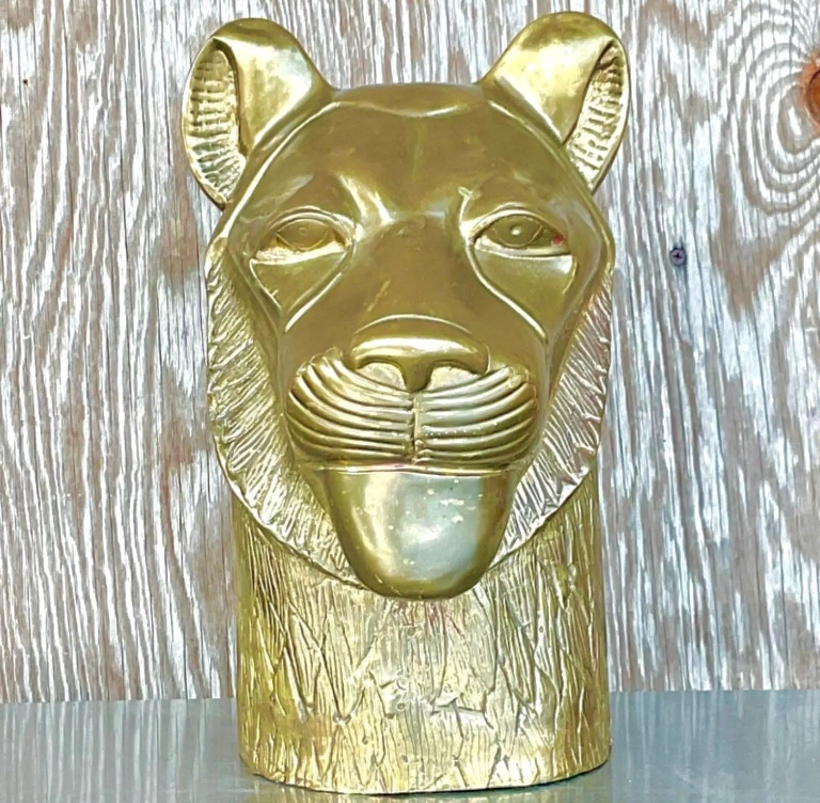 Vintage Brass Tiger Head Sculpture — additional photo 7