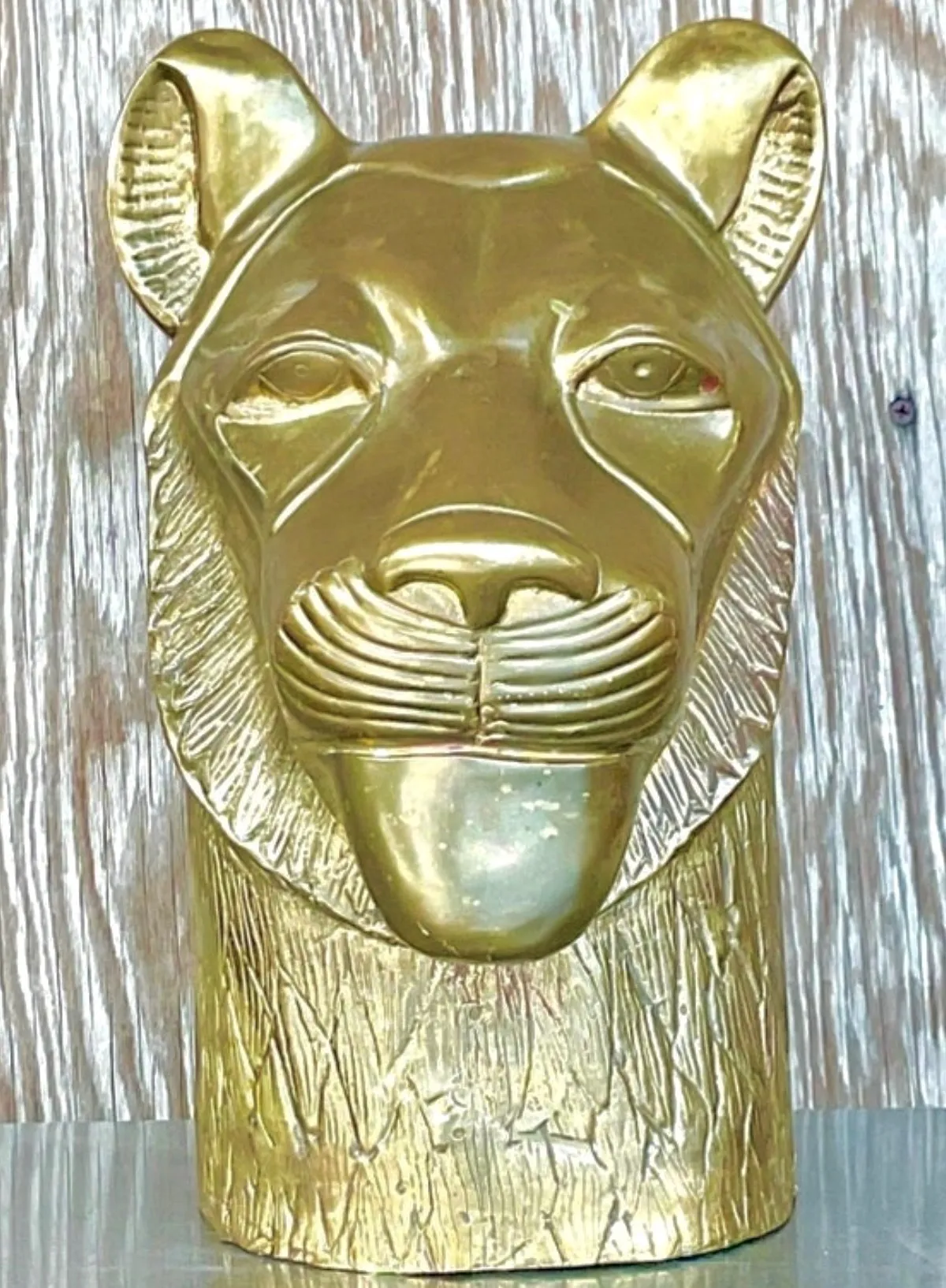 Vintage Brass Tiger Head Sculpture — additional photo 7