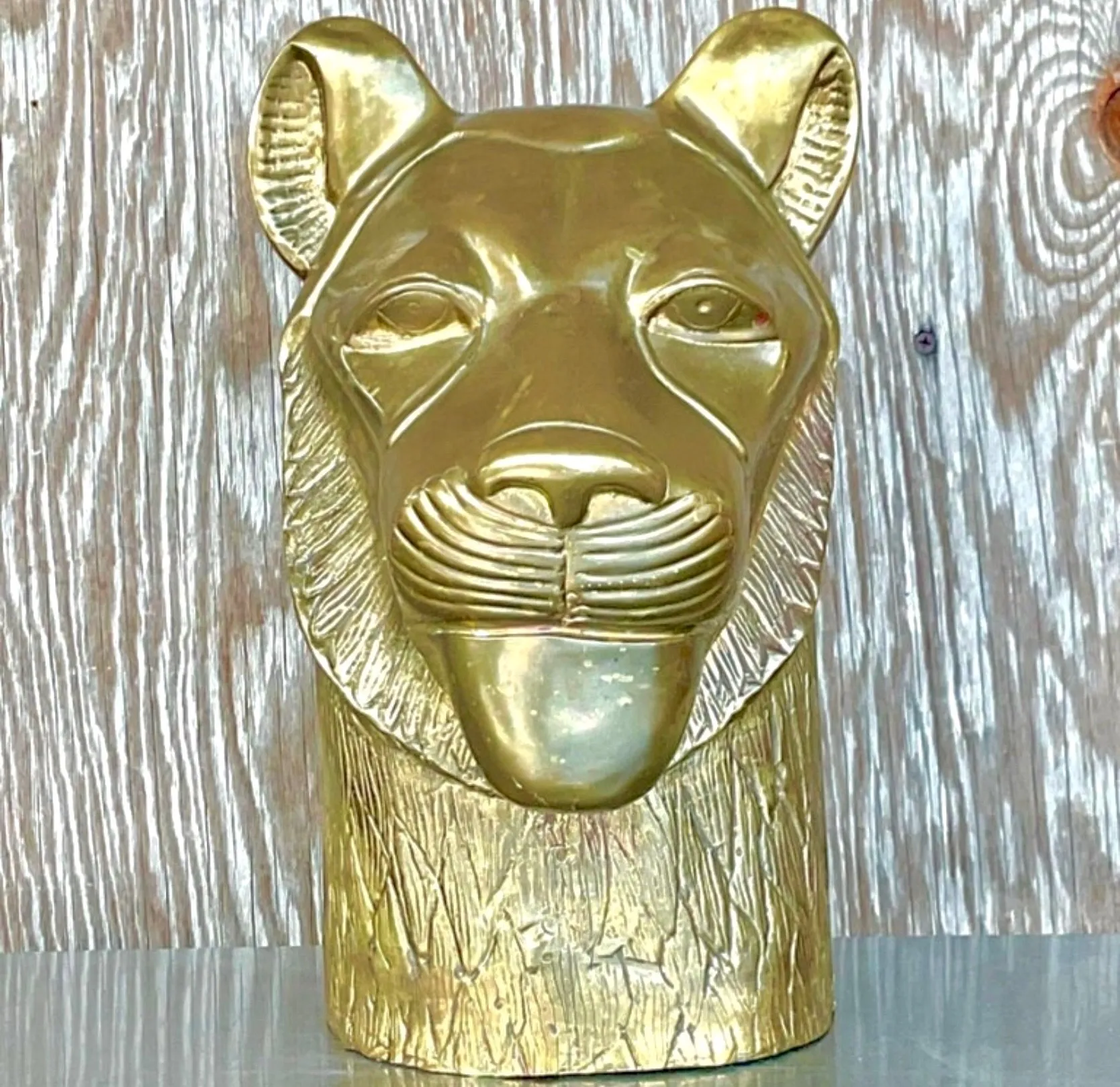 Vintage Brass Tiger Head Sculpture — additional photo 1