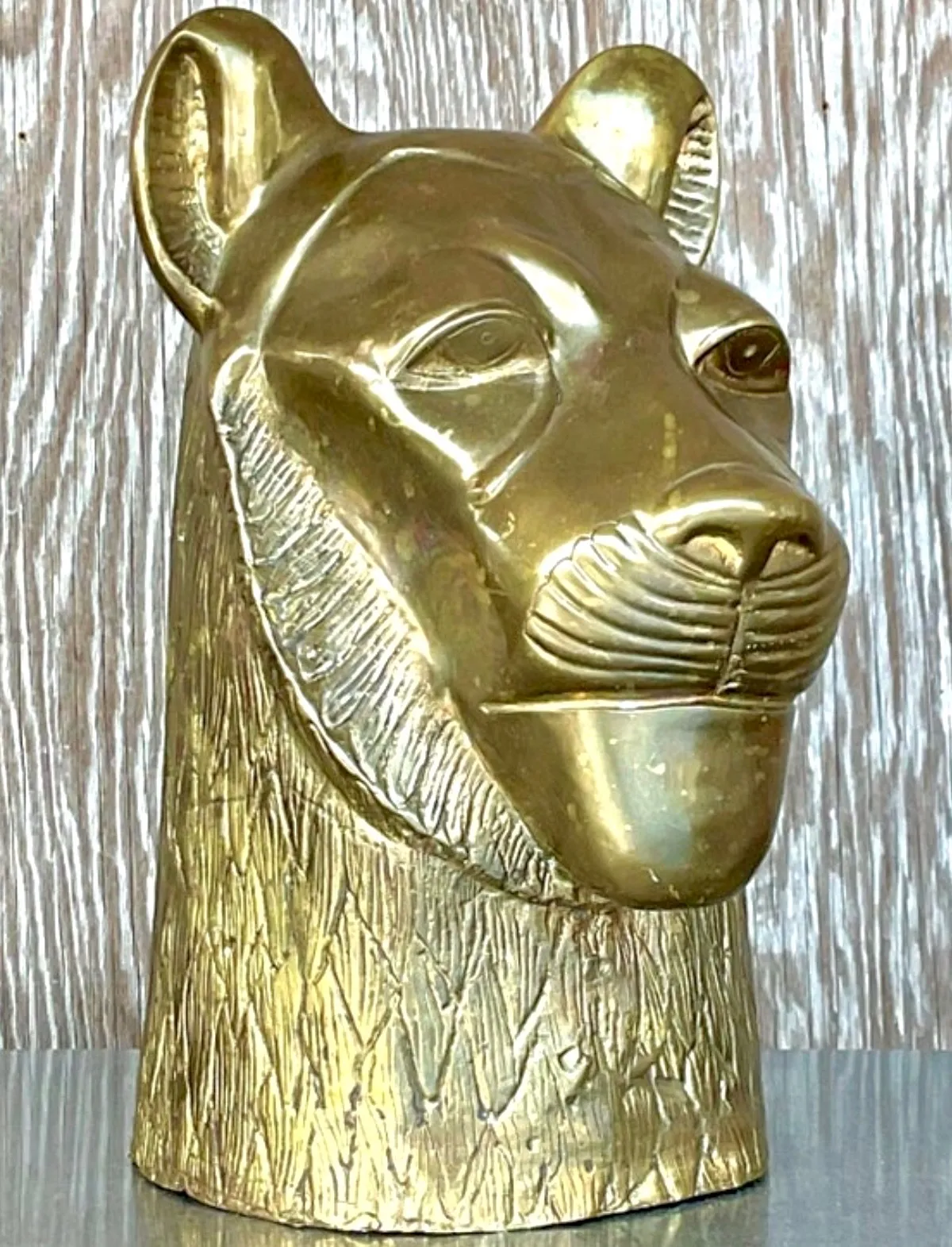 Vintage Brass Tiger Head Sculpture — additional photo 4