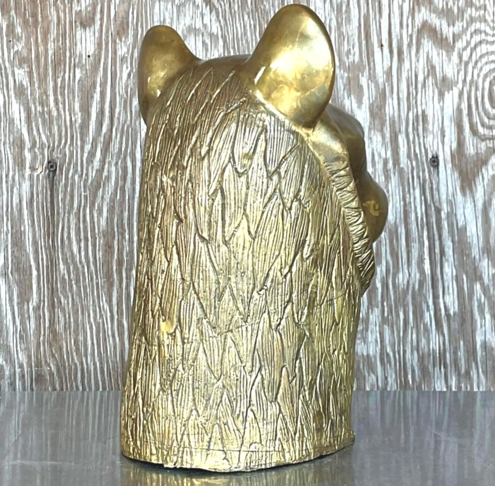 Vintage Brass Tiger Head Sculpture — additional photo 3