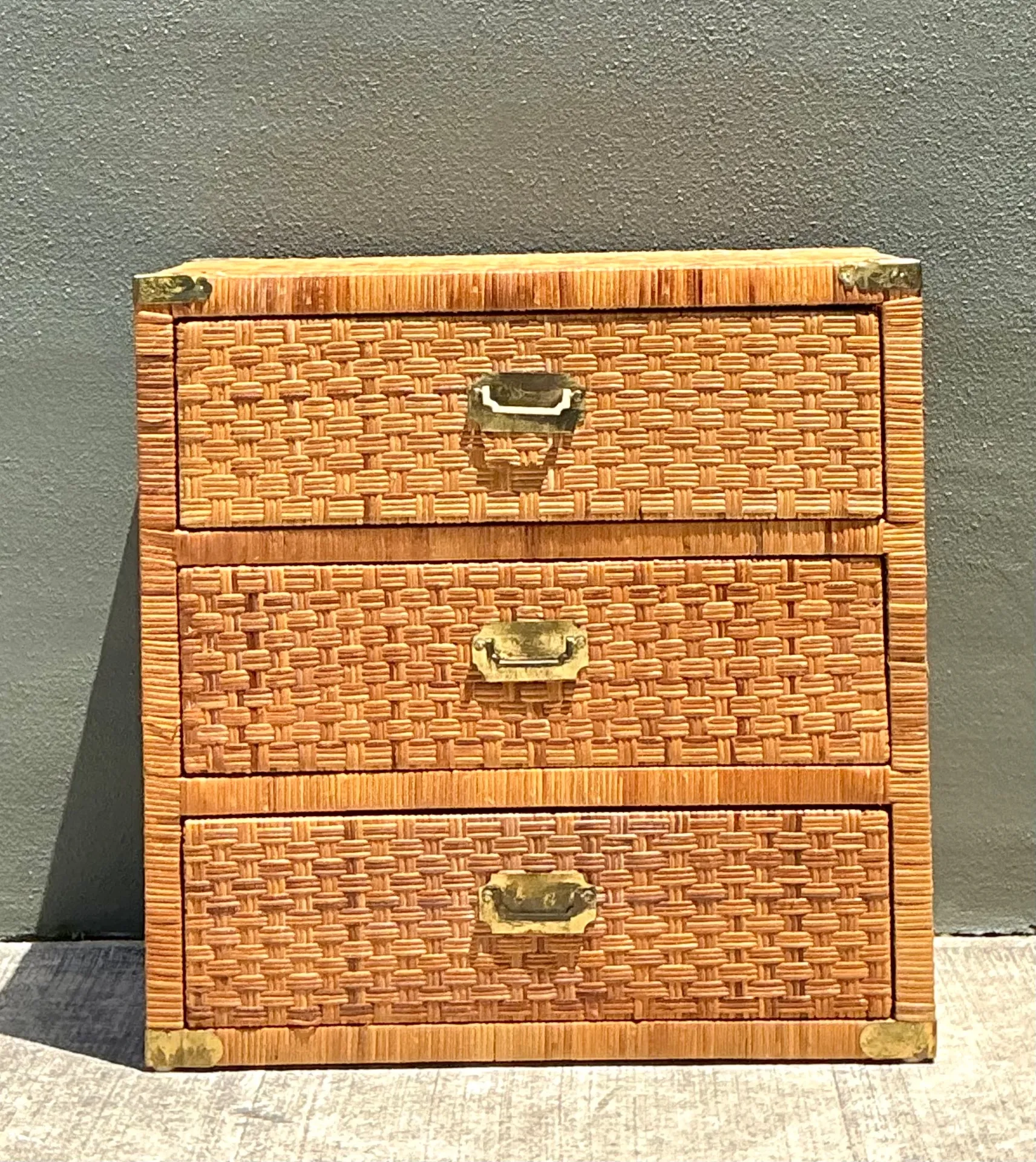 Vintage Woven Rattan Three-Drawer Chest — additional photo 3
