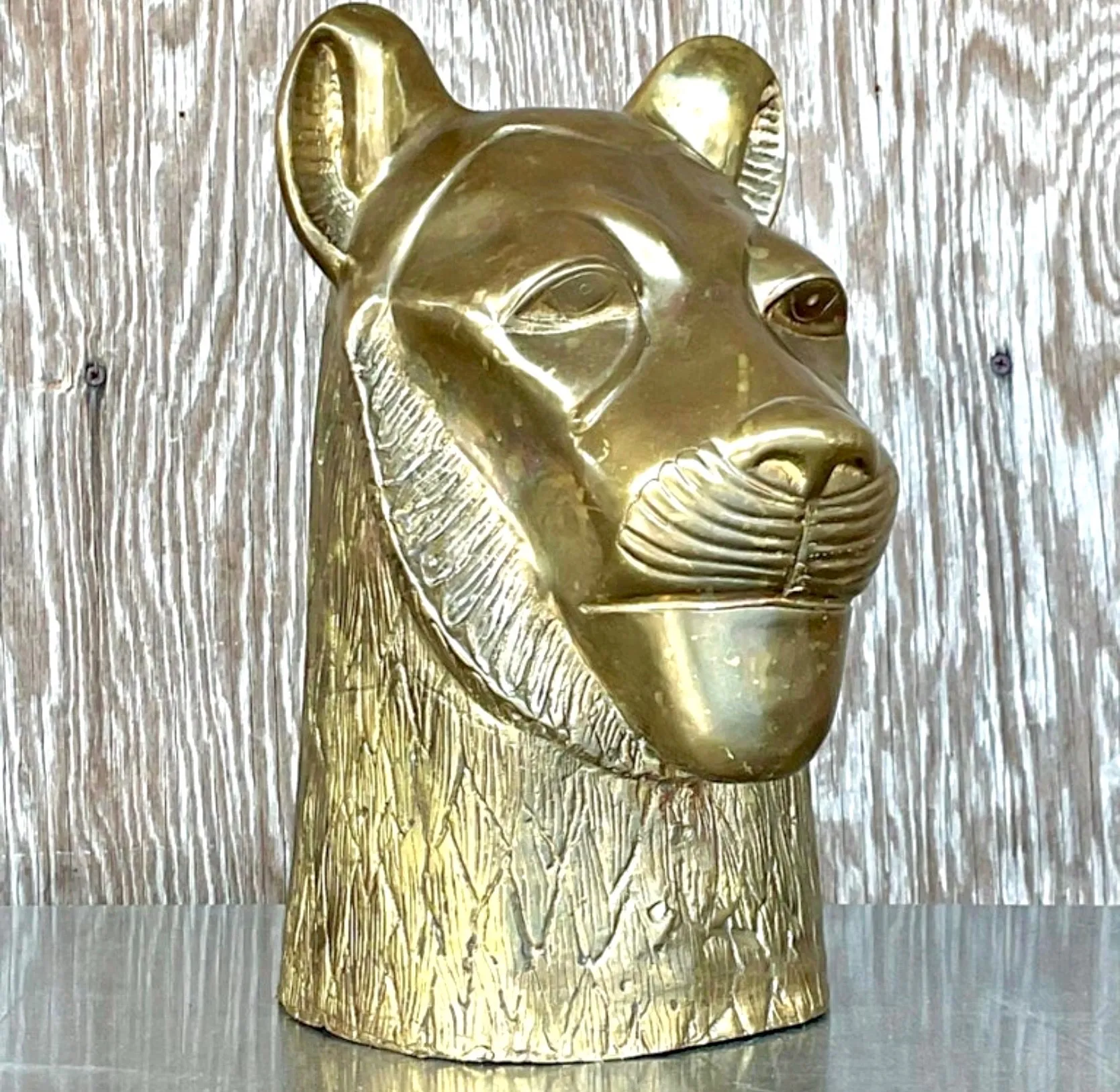 Vintage Brass Tiger Head Sculpture — additional photo 5