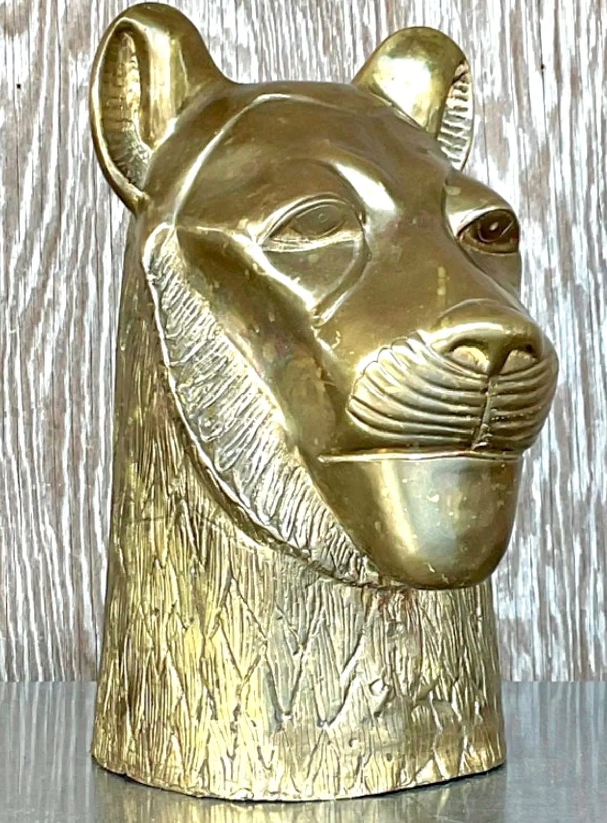 Vintage Brass Tiger Head Sculpture — additional photo 5