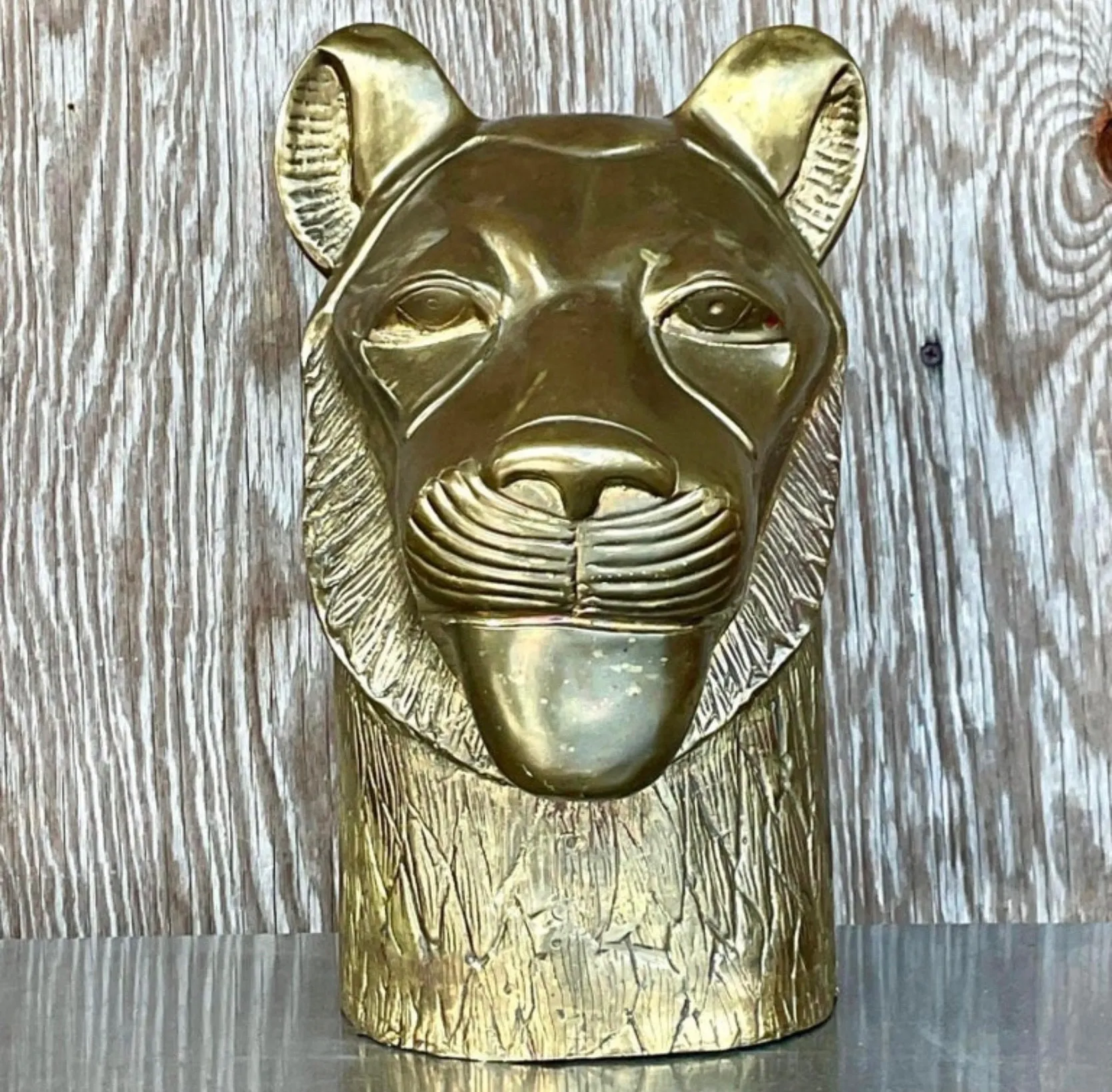 Vintage Brass Tiger Head Sculpture — additional photo 2