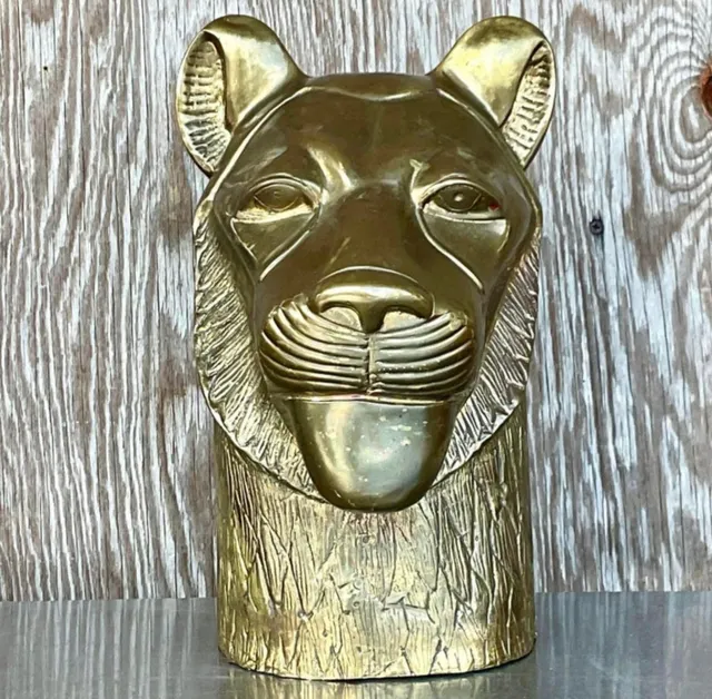 Vintage Brass Tiger Head Sculpture — additional photo 2