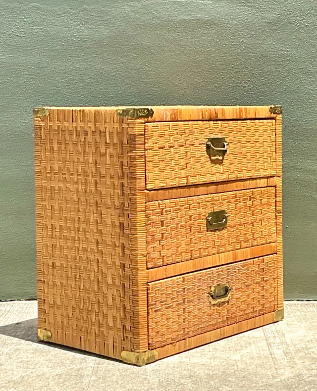 Vintage Woven Rattan Three-Drawer Chest — additional photo 1