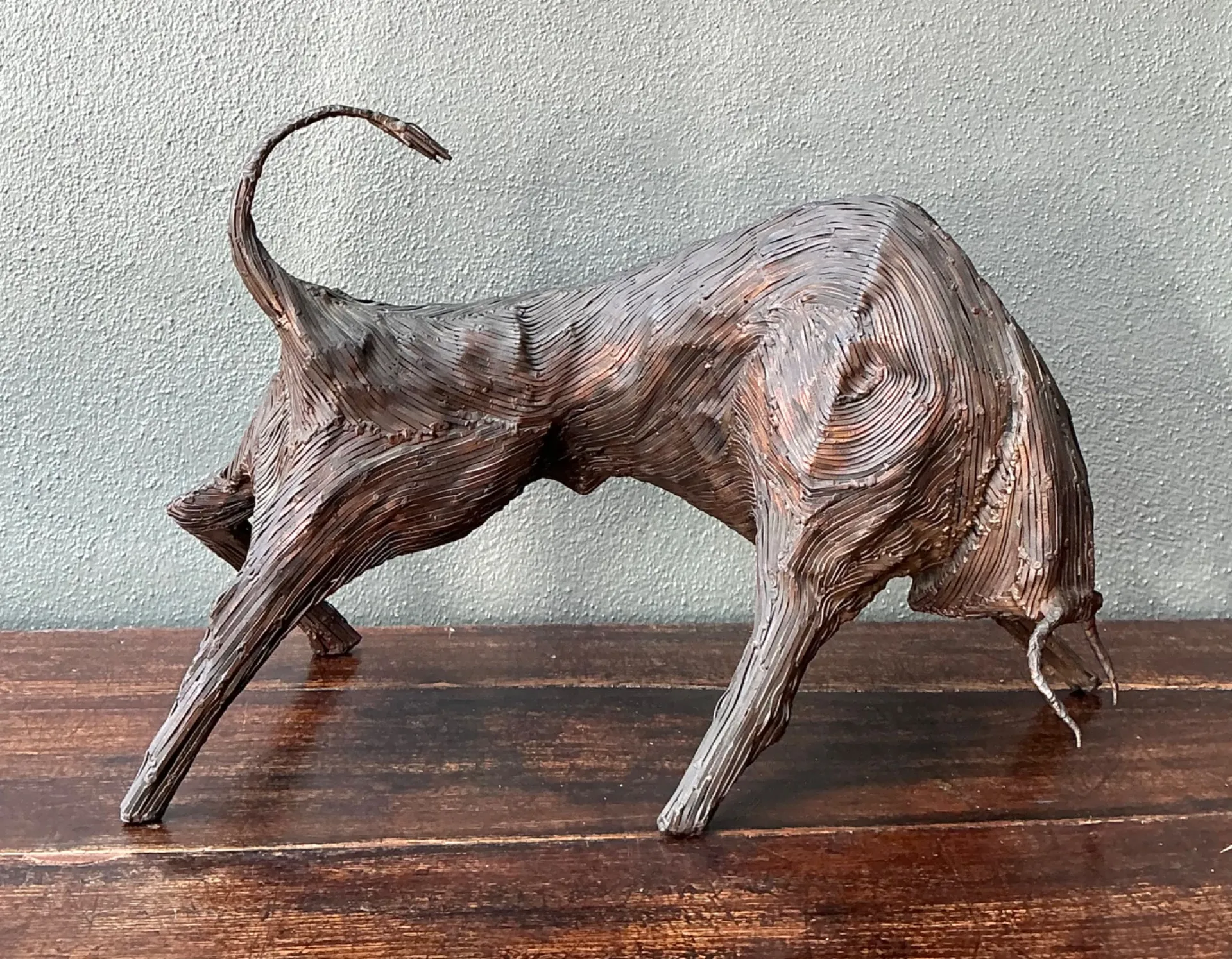 Vintage Metal Abstract Bull Sculpture — additional photo 1