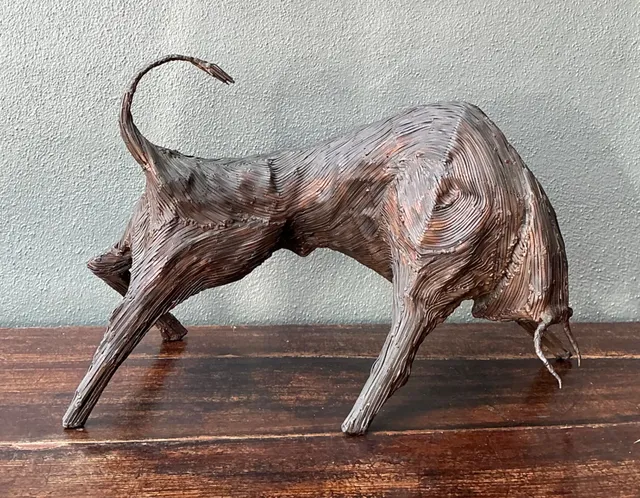 Vintage Metal Abstract Bull Sculpture — additional photo 1