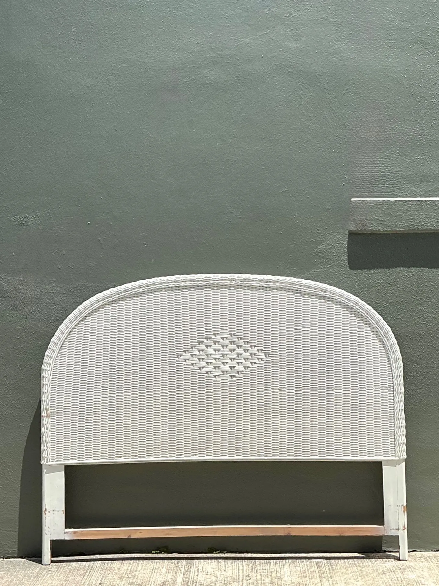 Vintage White Rattan Queen Headboard — additional photo 1