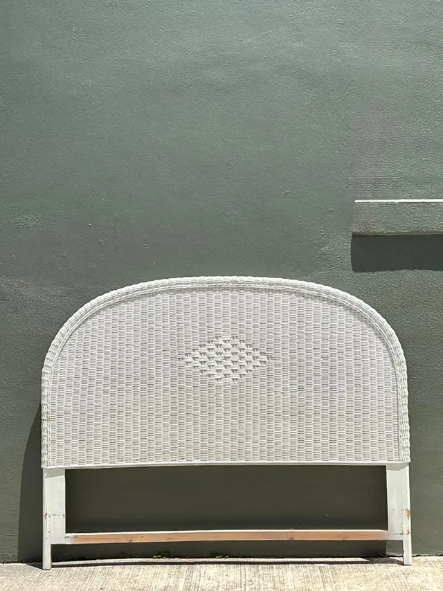 Vintage White Rattan Queen Headboard — additional photo 1