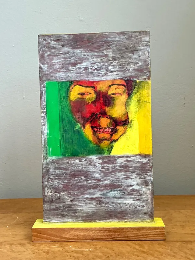 Vintage Abstract Double Sided Painted Portrait Wood Panel — additional photo 6