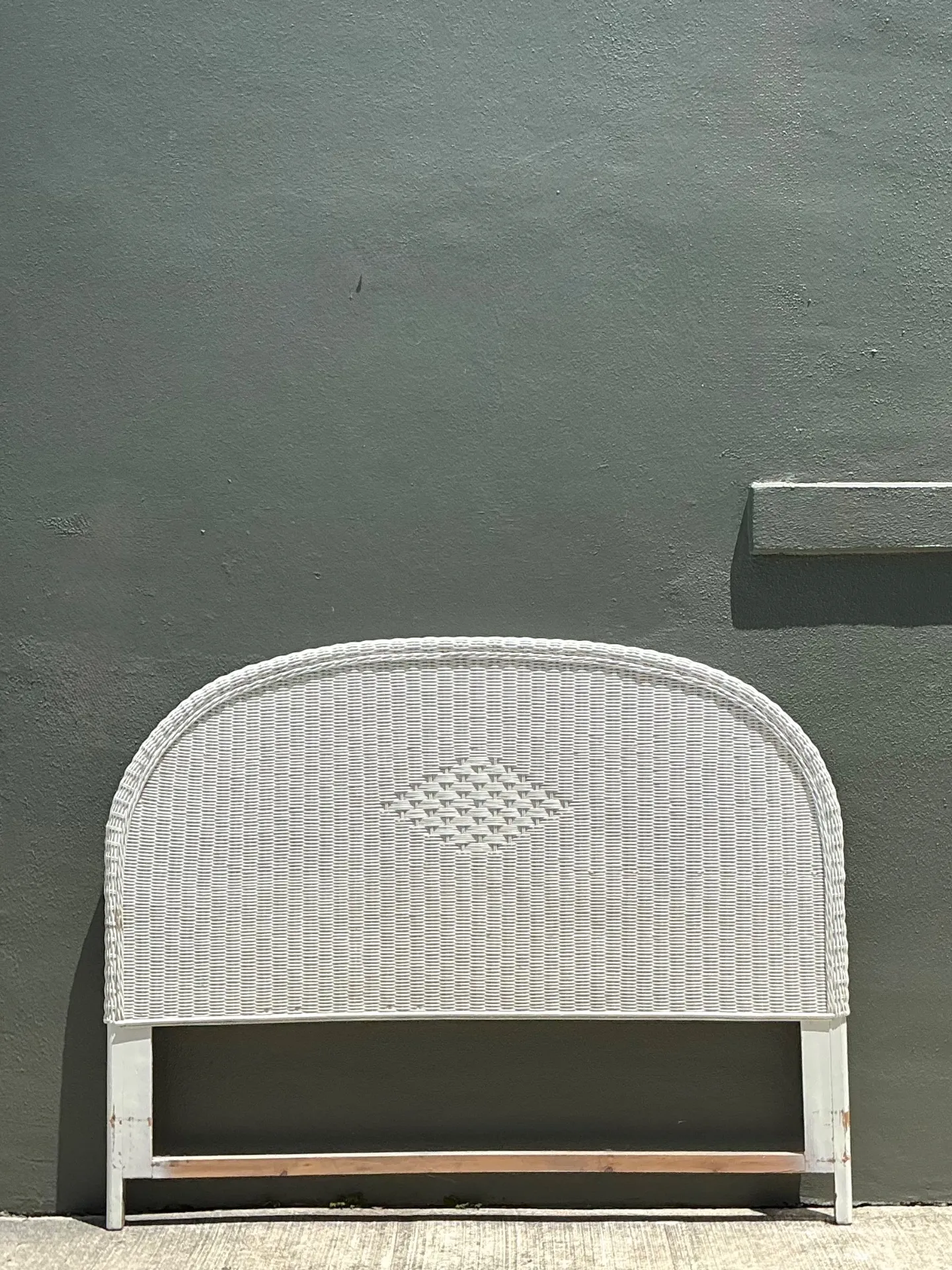 Vintage White Rattan Queen Headboard — additional photo 3