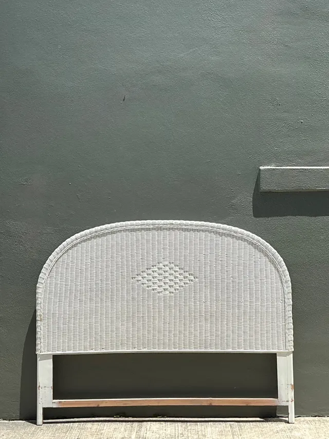 Vintage White Rattan Queen Headboard — additional photo 3