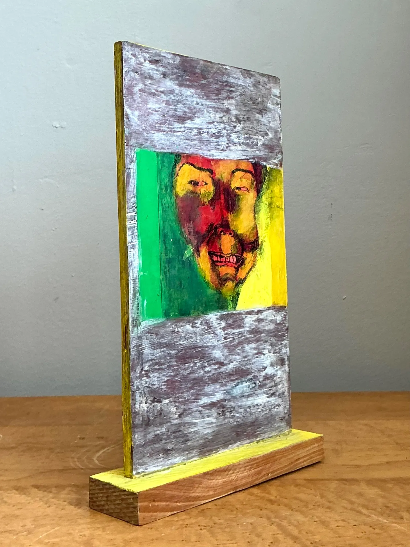 Vintage Abstract Double Sided Painted Portrait Wood Panel — additional photo 3
