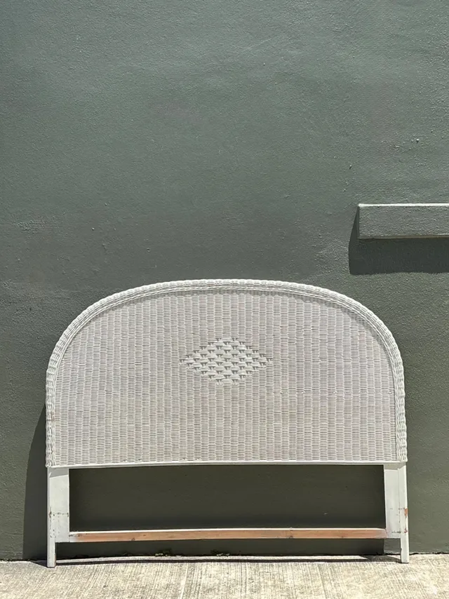 Vintage White Rattan Queen Headboard — additional photo 6