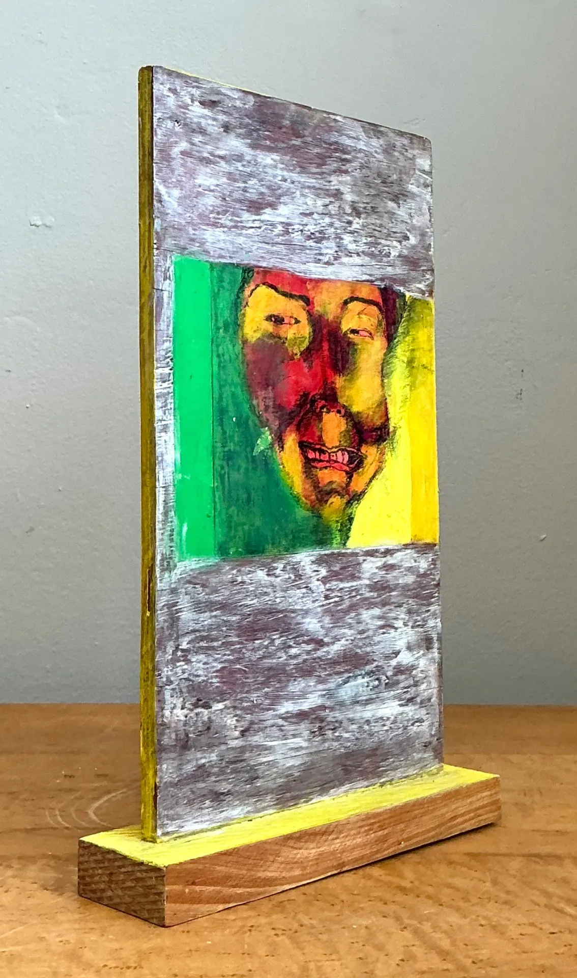 Vintage Abstract Double Sided Painted Portrait Wood Panel — additional photo 2
