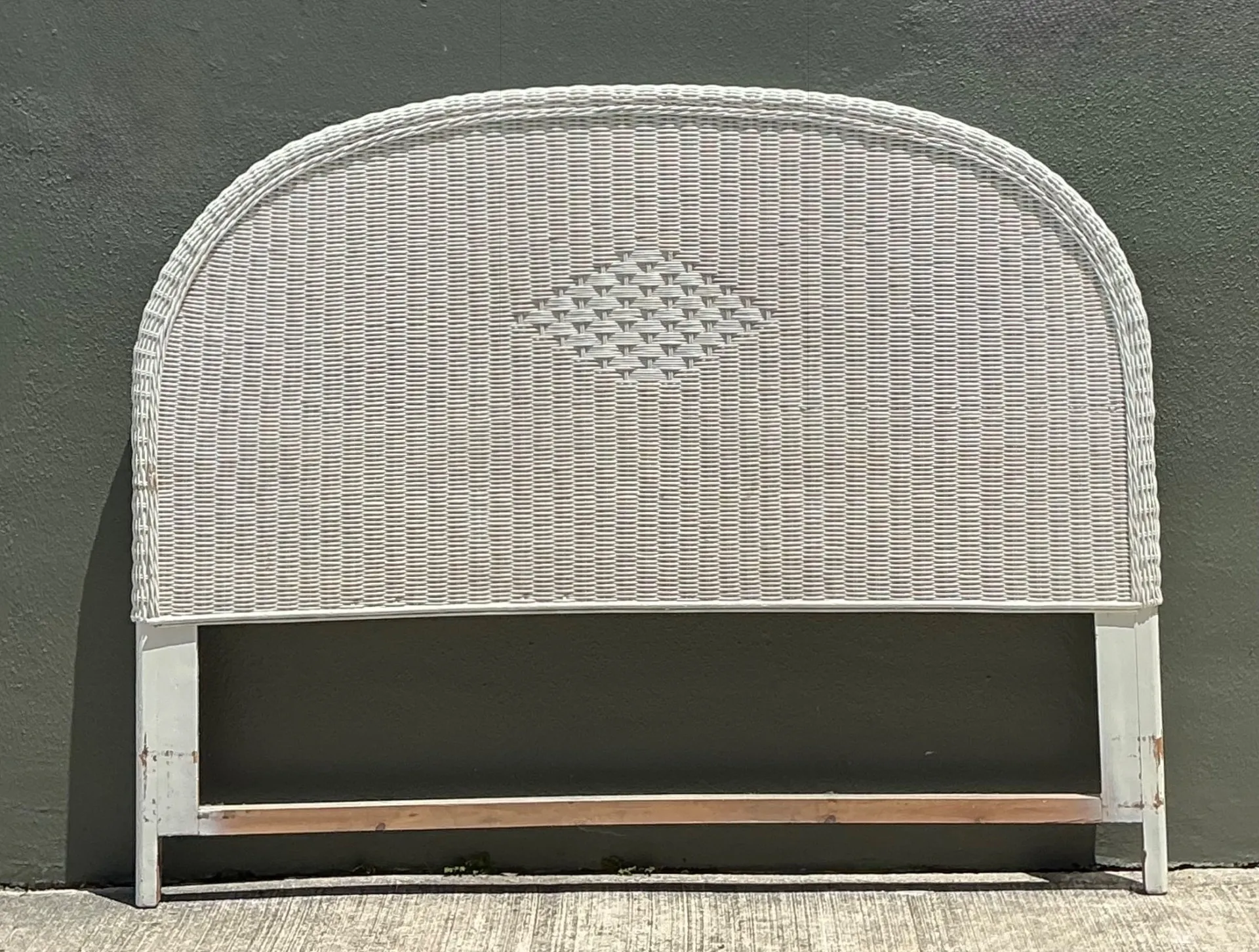 Vintage White Rattan Queen Headboard — additional photo 5