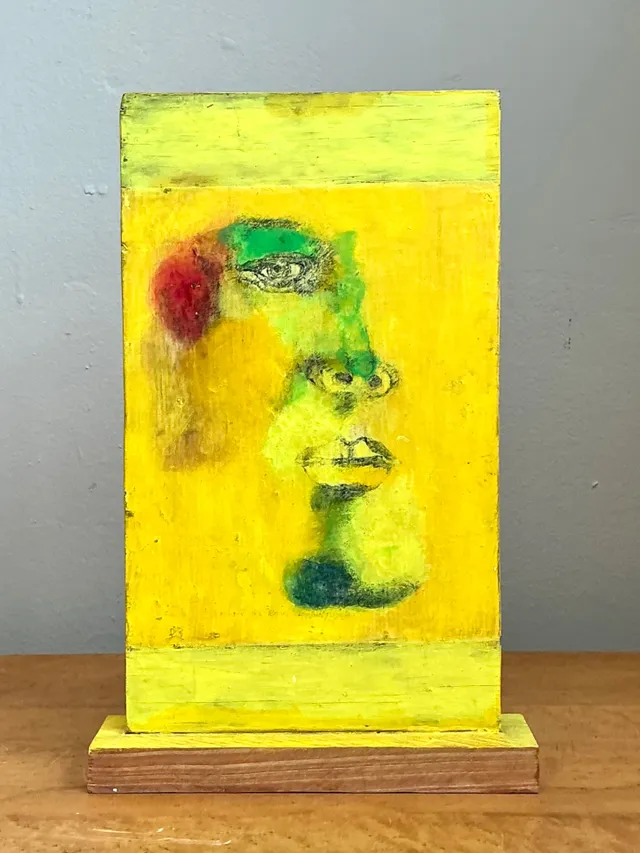 Vintage Abstract Double Sided Painted Portrait Wood Panel — additional photo 1