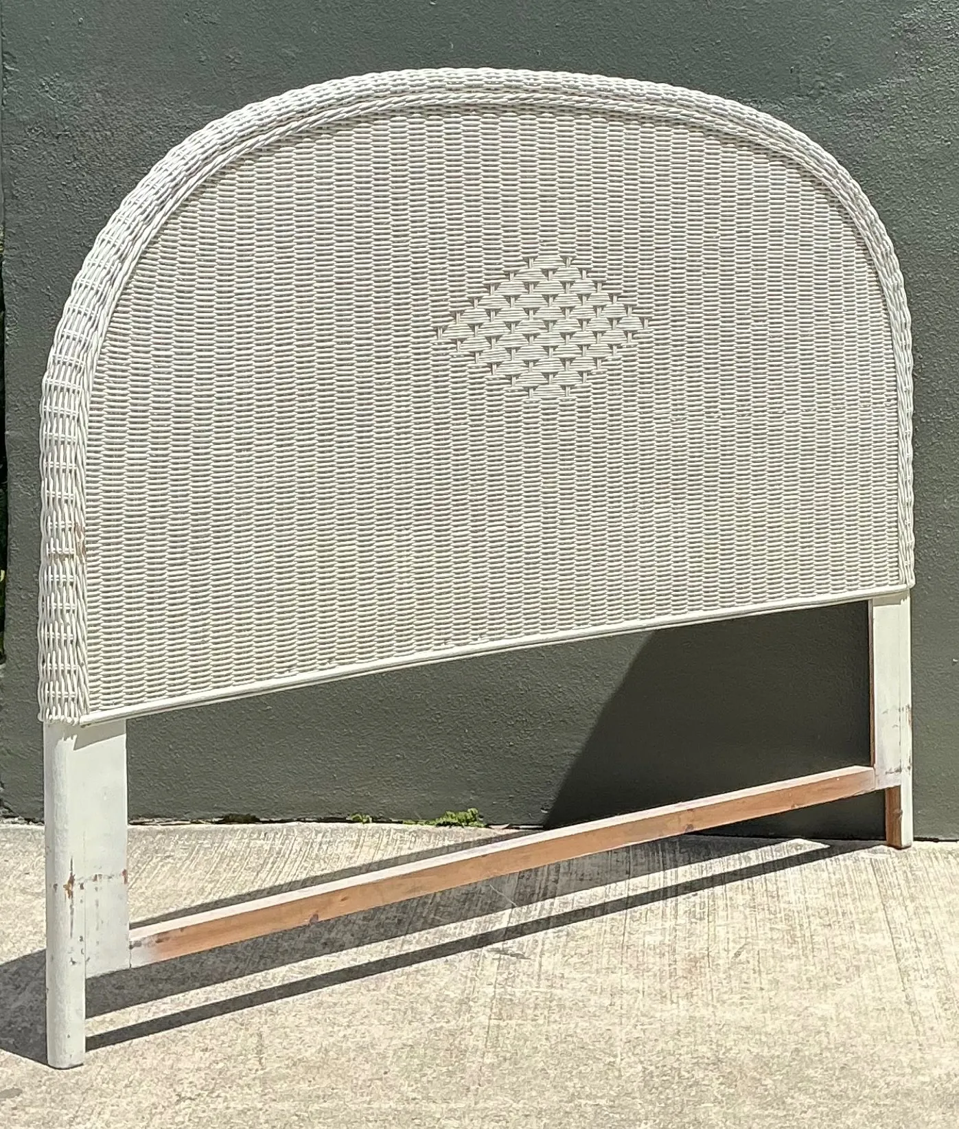 Vintage White Rattan Queen Headboard — additional photo 2