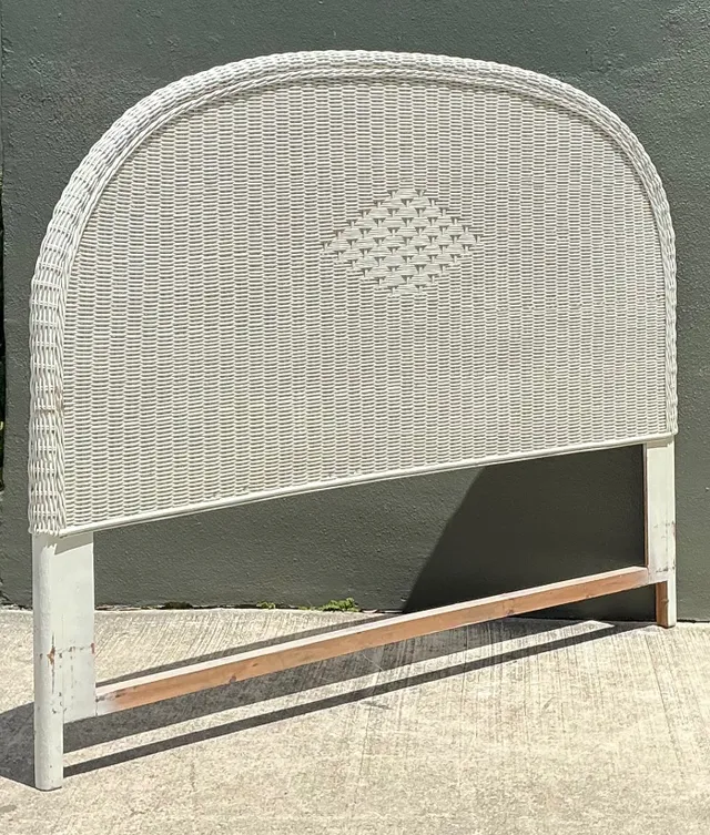 Vintage White Rattan Queen Headboard — additional photo 2