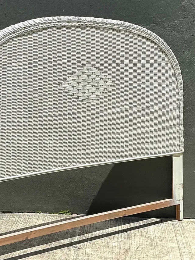 Vintage White Rattan Queen Headboard — additional photo 4