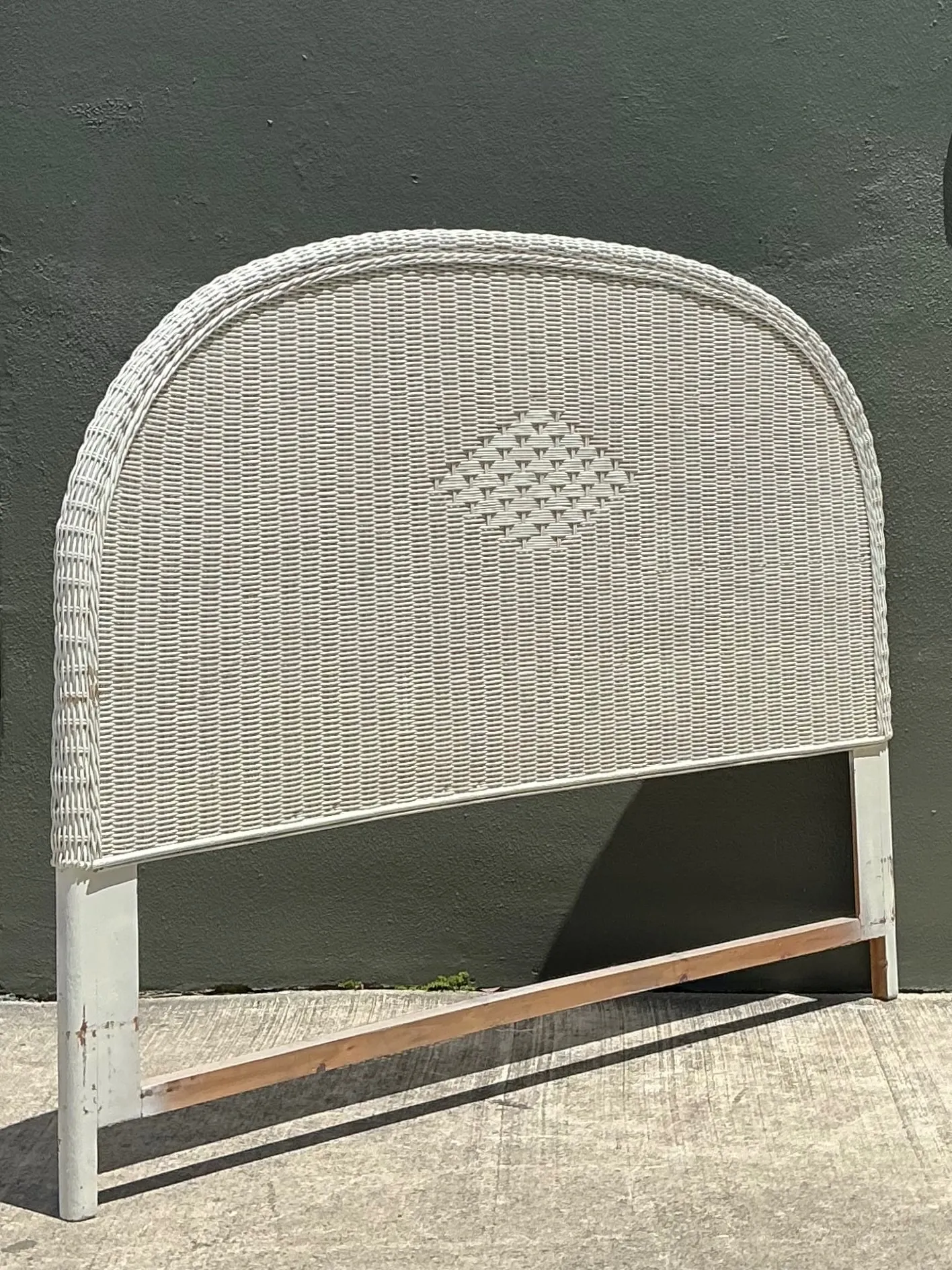 Vintage White Rattan Queen Headboard — additional photo 7