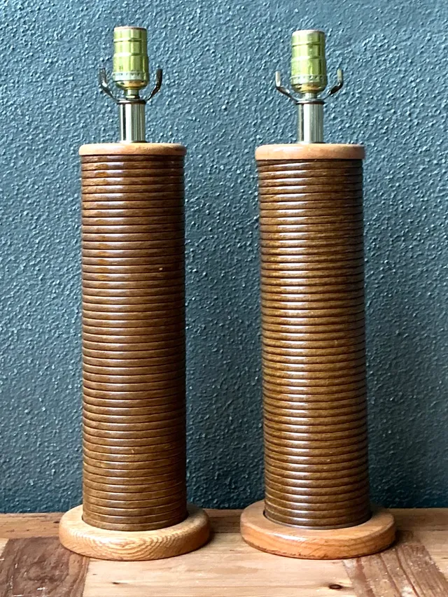 Vintage Pencil Reed Cylinder Lamps - A Pair — additional photo 8