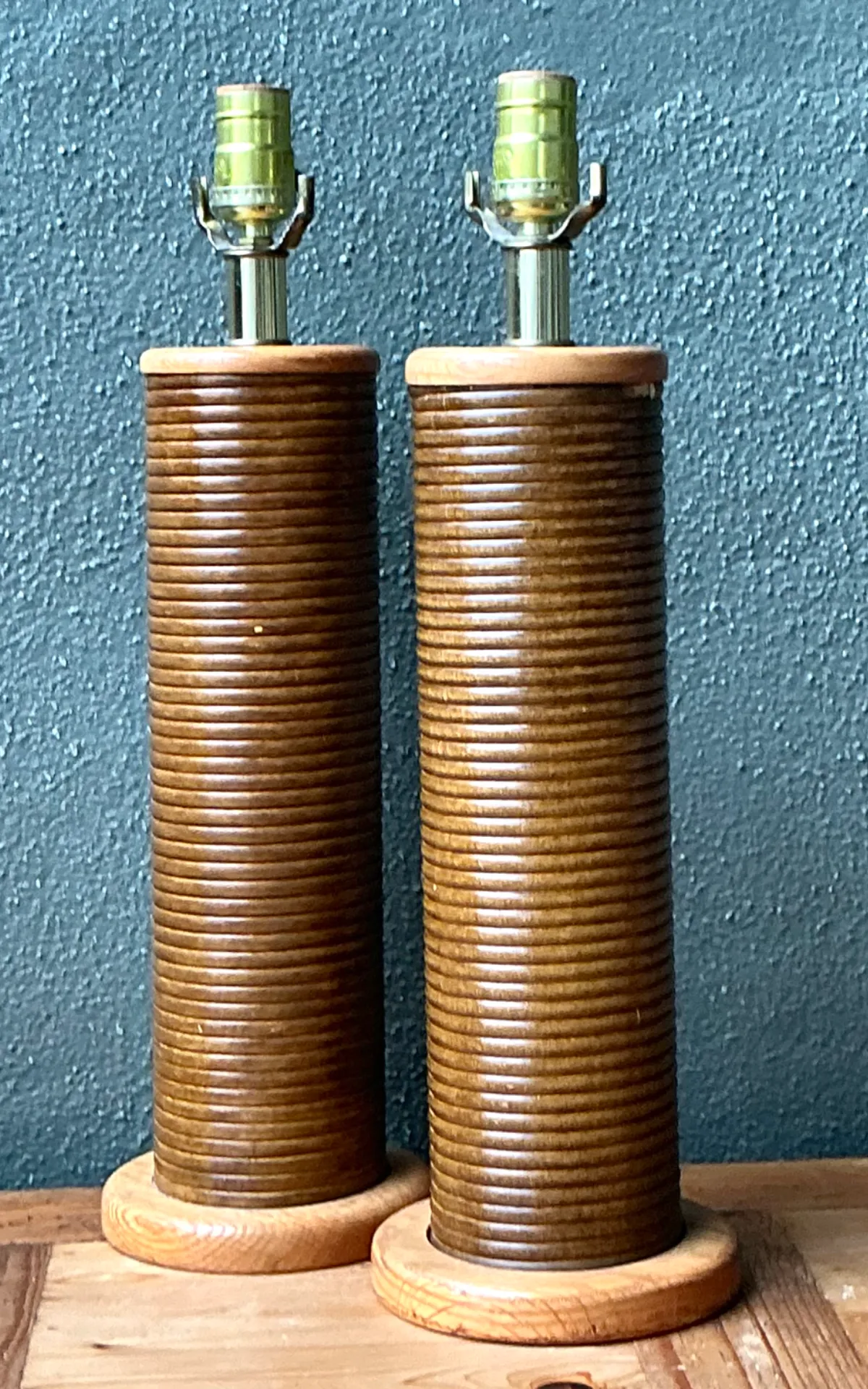 Vintage Pencil Reed Cylinder Lamps - A Pair — additional photo 2