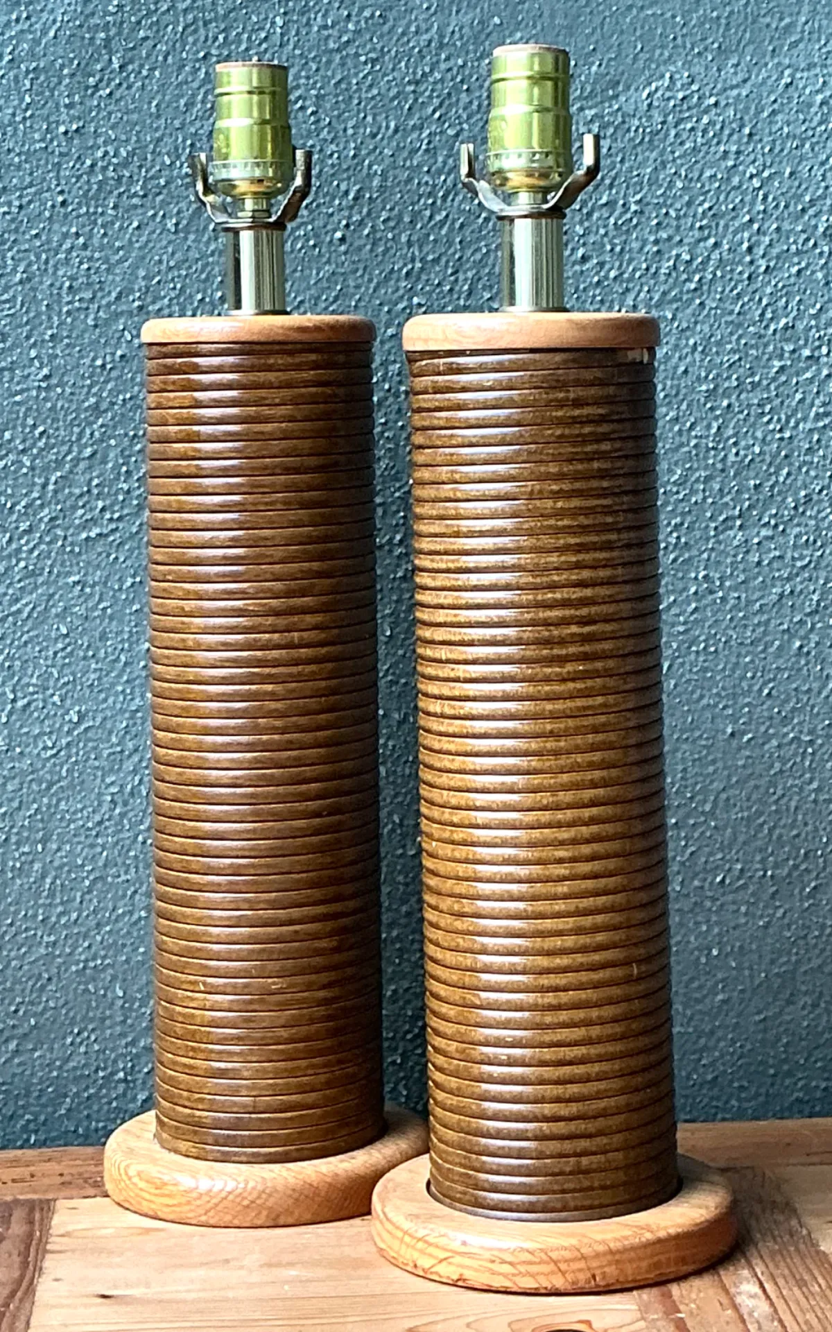 Vintage Pencil Reed Cylinder Lamps - A Pair