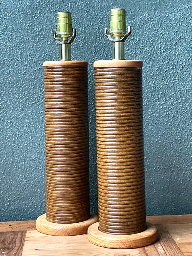 Vintage Pencil Reed Cylinder Lamps - A Pair — additional photo 1