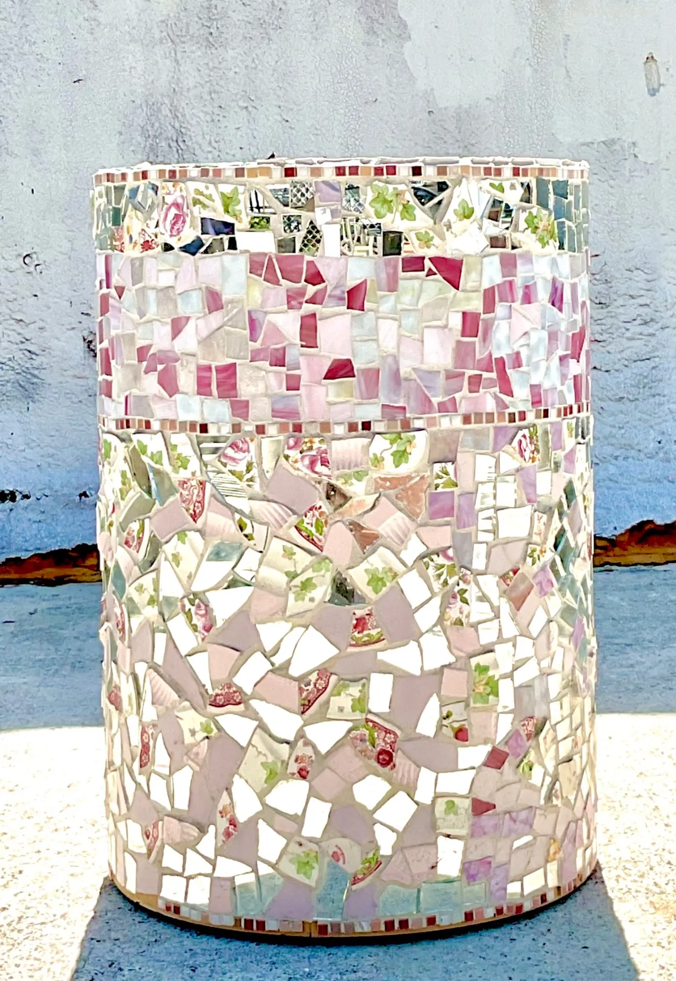 Vintage Boho Glass and Ceramic Mosaic Dining Table Pedestal — additional photo 1