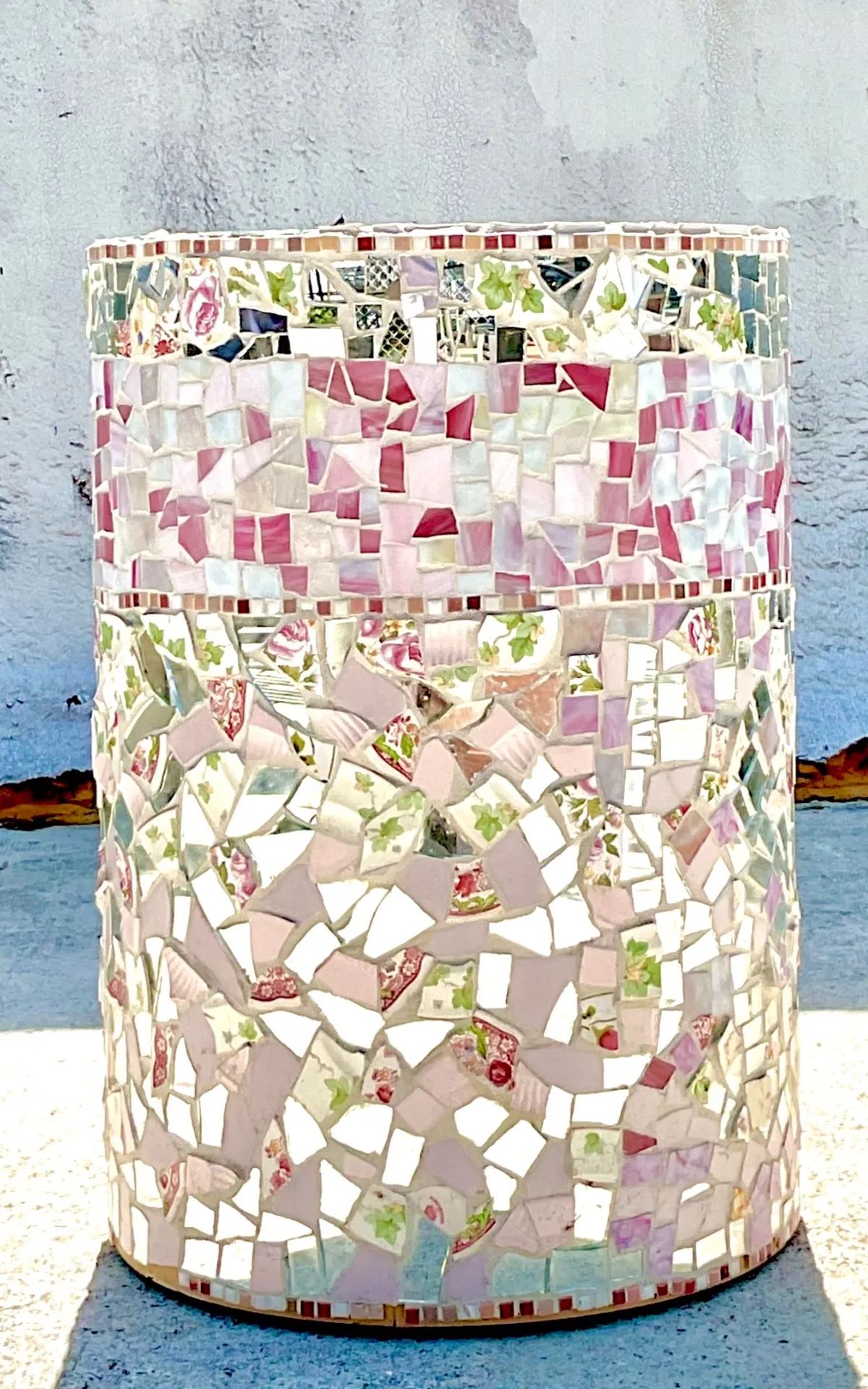 Vintage Boho Glass and Ceramic Mosaic Dining Table Pedestal — additional photo 2