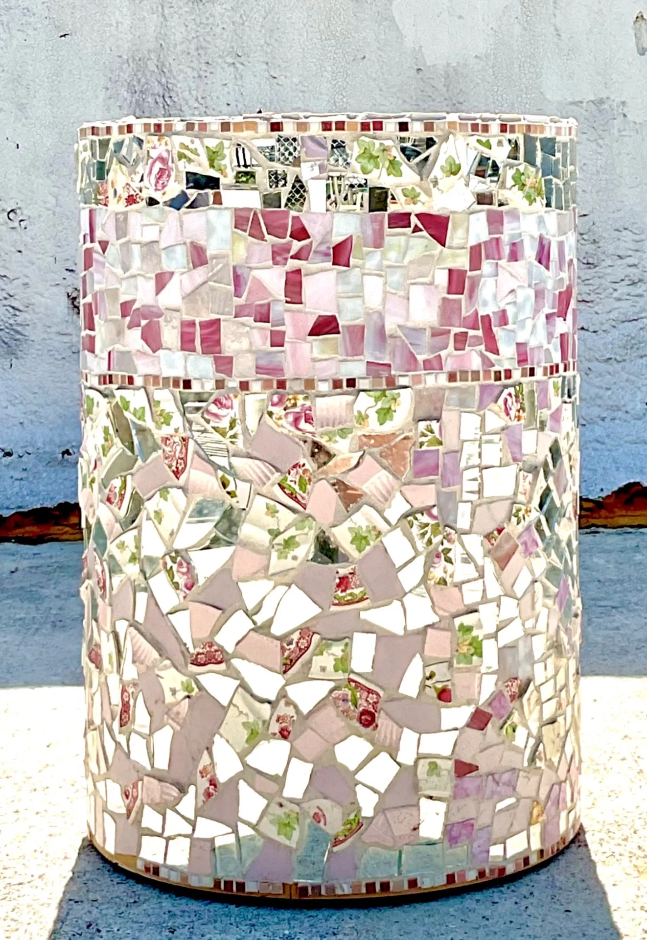 Vintage Boho Glass and Ceramic Mosaic Dining Table Pedestal — additional photo 3