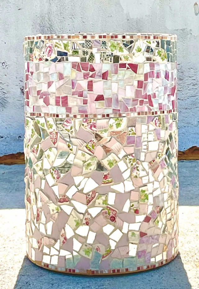 Vintage Boho Glass and Ceramic Mosaic Dining Table Pedestal — additional photo 5