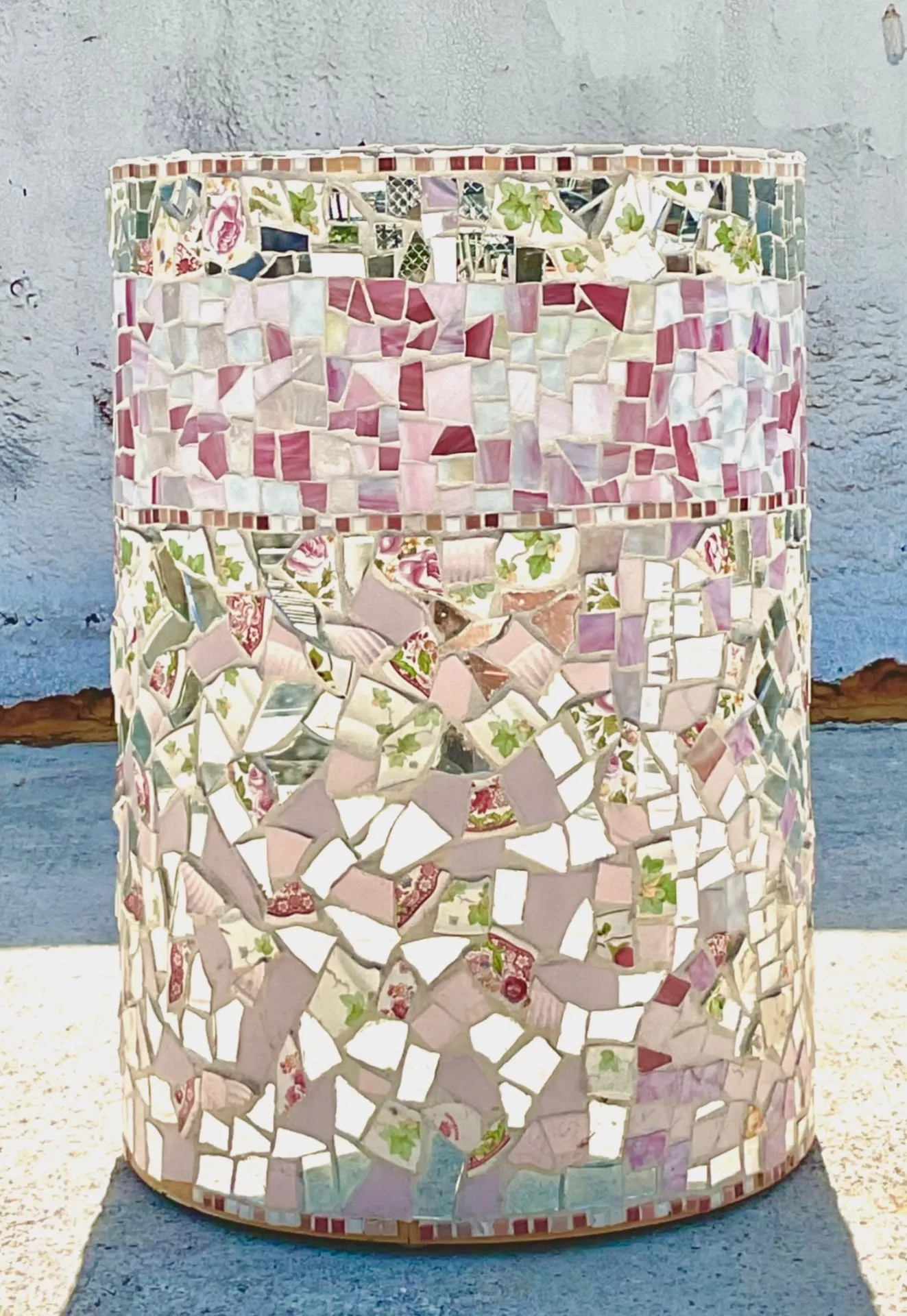Vintage Boho Glass and Ceramic Mosaic Dining Table Pedestal — additional photo 2