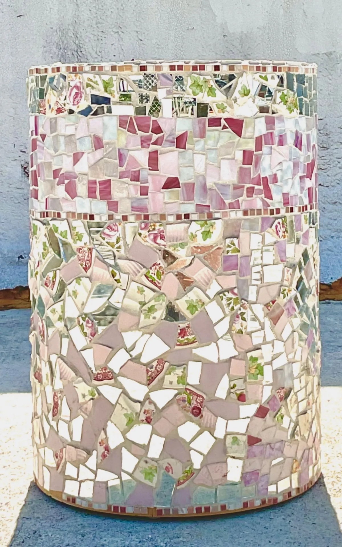 Vintage Boho Glass and Ceramic Mosaic Dining Table Pedestal — additional photo 3