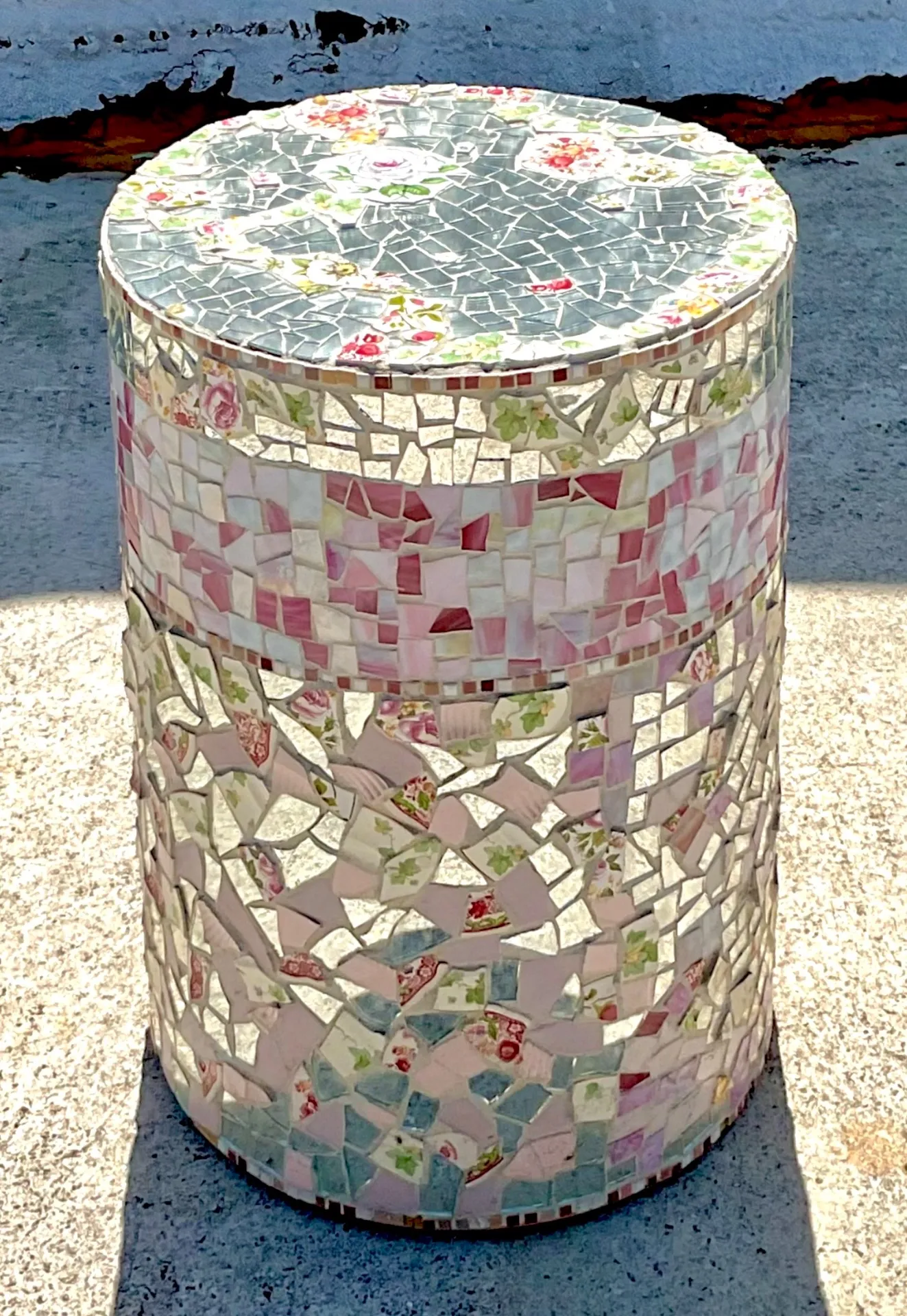 Vintage Boho Glass and Ceramic Mosaic Dining Table Pedestal — additional photo 4