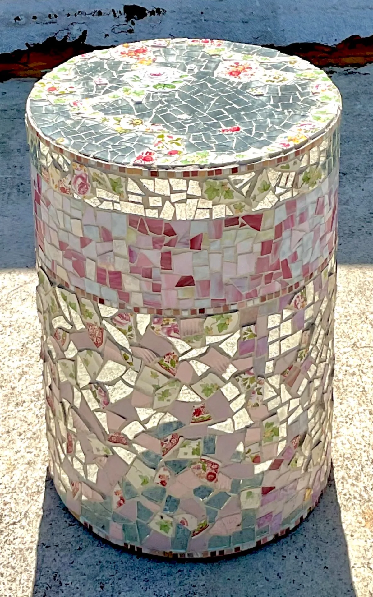 Vintage Boho Glass and Ceramic Mosaic Dining Table Pedestal — additional photo 5